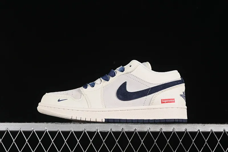 All categories Air Jordan Jordan series basketball shoes Air Jordan 1 Low High-end customized low-top sneakers Air Jordan 1 Low AJ1 Joe 1 Supreme joint-dark blue double sole High-end customized low-top retro basketball shoes SJ9950-020